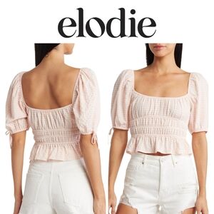 2/100🥑NWT Anthropologie Square-neck Gingham Milk-maid Top Puff Sleeve Baby Pink